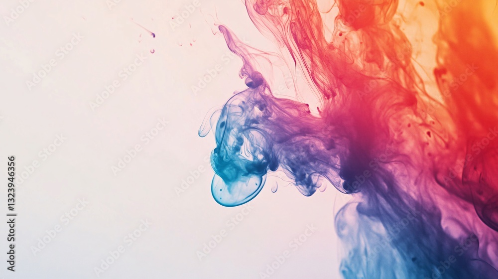 Poster colorful ink mixing in water creating abstract shapes