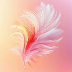 Obraz premium A delicate feather in soft pastel hues of pink and white, gracefully displayed against a dreamy gradient background.