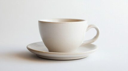 Ceramic coffee cup with saucer on a light background, ideal for a cozy morning coffee or afternoon tea enjoyment