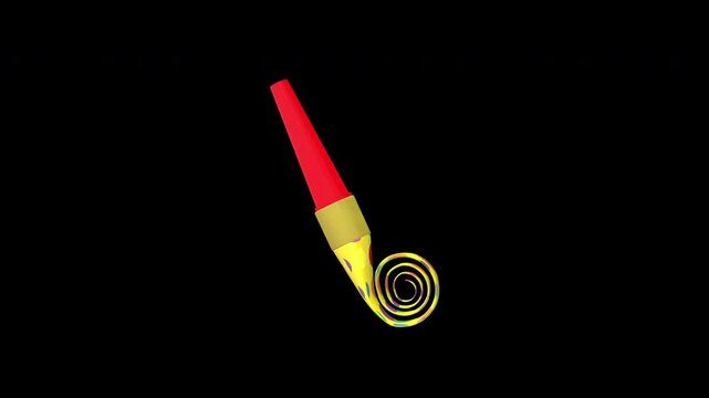 Party Blower Rotating on a Transparent Background. Seamless Loop. 4K