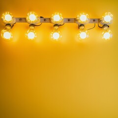 Warm Yellow Light Bulbs on Yellow Wall Minimalist Wooden Fixture