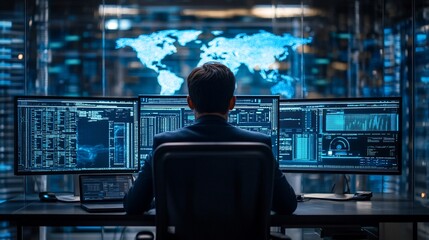 Data center worker monitors global network