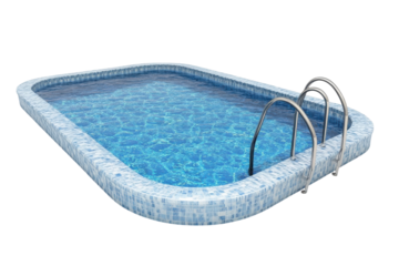 A serene rectangular swimming pool with shimmering blue water under bright sunlight isolated on transparent background