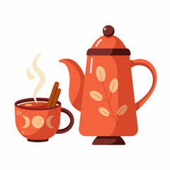 Cute cozy Red Teapot and Cup Set