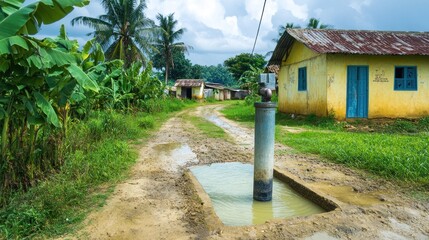 Rural Village Water Pump in Tropical Setting