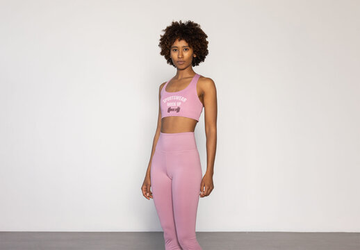 Stylish Woman in Pink Activewear. Front view for mockup