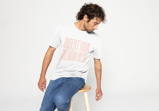 Mockup of a Casual Front T-Shirt Design on a Model