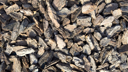 Close-up of organic pieces of tree bark for soil cover