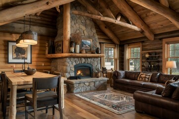 interior design of a rustic log cabin