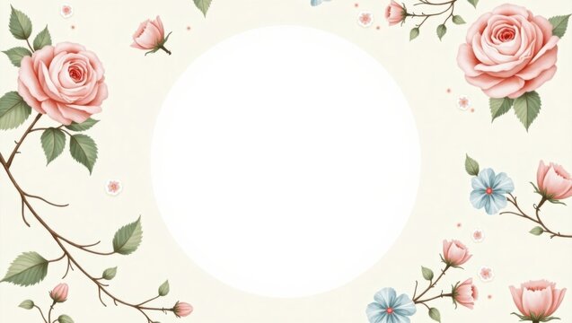 Delicado papel tapiz de inspiraci&oacute;n floral pintado a mano que presenta rosas florecientes con p&eacute;talos suaves y aterciopelados en tonos vintage con espacio en blanco
