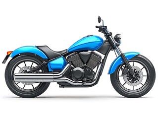 Obraz premium Blue Cruiser Motorcycle Side View Chrome Exhaust