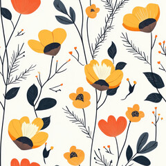 Aesthetic flower illustration with a seamless design, featuring vibrant colors and intricate details. Perfect for textile prints, wallpapers, and digital backgrounds.

