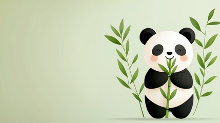 Obraz premium Cute Panda Cub Holding Bamboo In Pixel Art Style