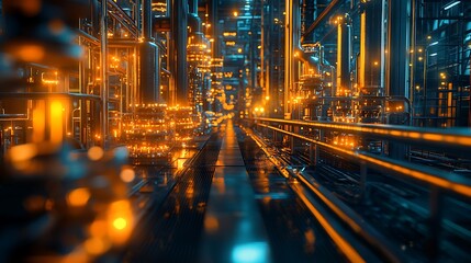 Fototapeta premium Futuristic Industrial Factory Interior Pipes Technology Energy