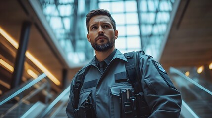 a man in a uniform stands and looks confidently.
