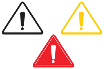 Warning Dangerous attention icon set, danger symbol, Warning icon. Yellow, Red caution warn in eps or png. Warning sign with exclamation mark vector. EPS 10.