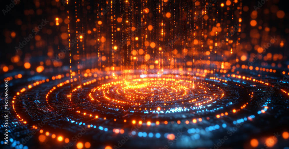 Fototapete This visual representation illustrates quantum computing concepts, emphasizing qubits, superposition, and entanglement through vibrant colors and striking effects.