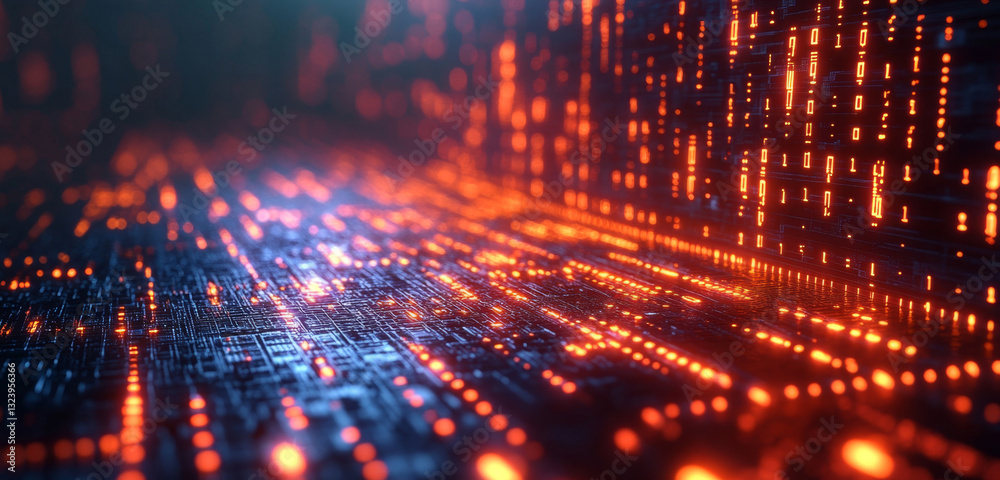 Poster This visualization showcases the intricate design of quantum computing principles, revealing glowing circuits and data patterns.