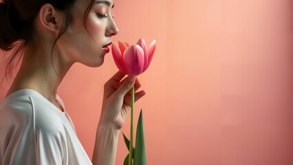 Woman in a Serene Garden of Tulips