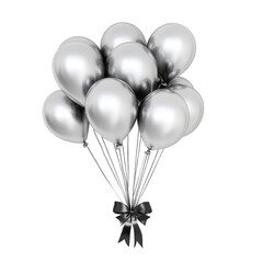 a cluster of shiny silver balloons tied together with a black ribbon creating a festive and celebratory appearance ideal for events like parties weddings or anniversaries
