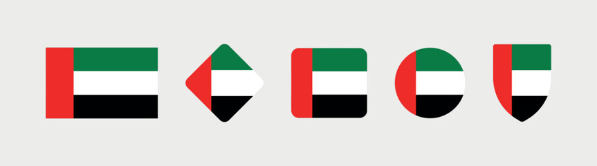 Vector United Arab Emirates National Flag icon collection. Flag set of United Arab Emirates various styles.