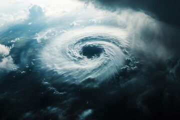 Powerful hurricane forming over ocean with swirling clouds and dark atmosphere