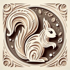 Obraz premium Paper Cut Squirrel: Stylized Illustration Paper Cut Technique