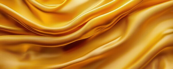 Fototapeta premium Elegant Yellow Satin Wave Pattern on Luxurious Silk Fabric with Gold Metallic Effect, Soft Textured Wave Design in High-Quality Material