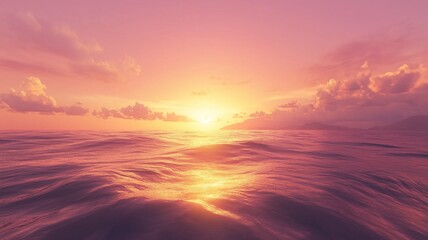 Obraz premium A beautiful sunset over a calm ocean with soft waves, orange and pink sky