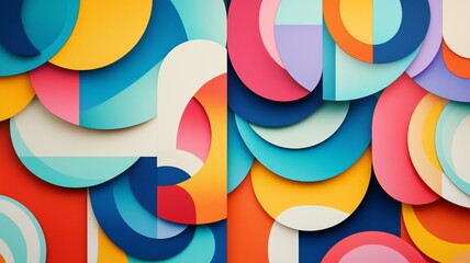 Obraz premium A bright and vibrant geometric pattern with overlapping shapes in rainbow colors, ultra-realistic