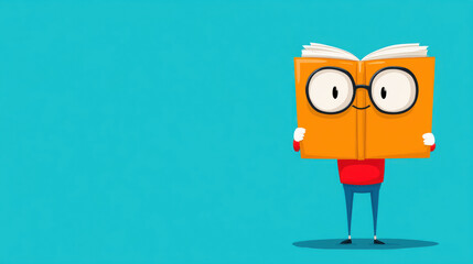 Nonplussed, Colorful cartoon character reading a large book with glasses.