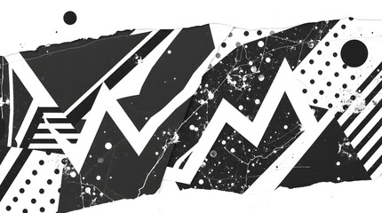 Black and White Abstract Geometric Collage with Polka Dots and Stripes