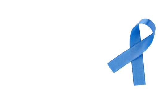 Blue ribbon, cancer awareness symbol, prostate cancer on isolated background. copy space.