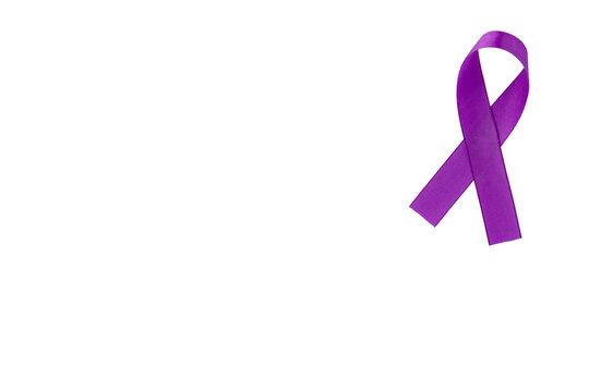 Purple ribbon, symbol of social awareness, isolated background. World Cancer Day. copy space.