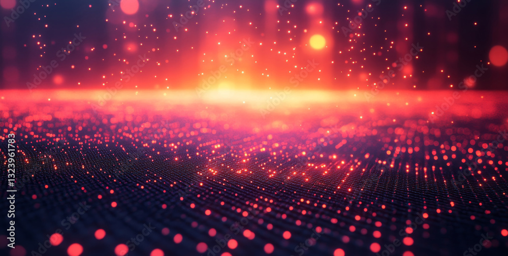 Aufkleber Colorful particles represent quantum concepts such as qubits, superposition, and entanglement. Their arrangement illustrates complex algorithms, optimization, and regression in a digital dataset.