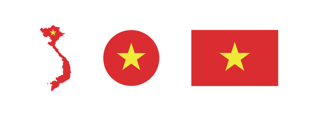 Vector Vietnam National Flag icon collection. Flag set of Vietnam various styles.