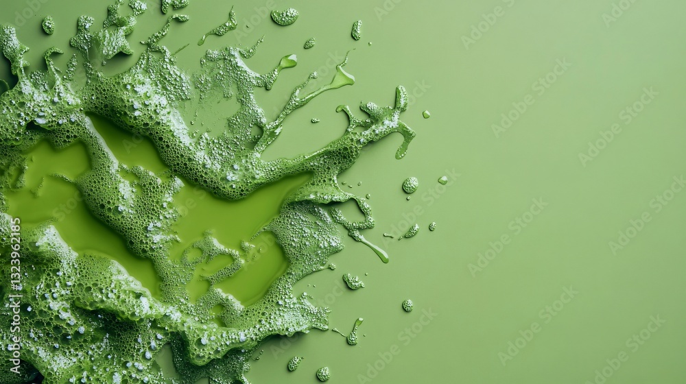 Aufkleber Green foaming liquid splashing on matching background creating bubbles