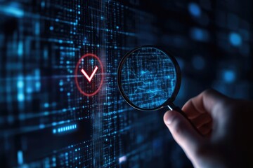 Digital security audit with magnifying glass