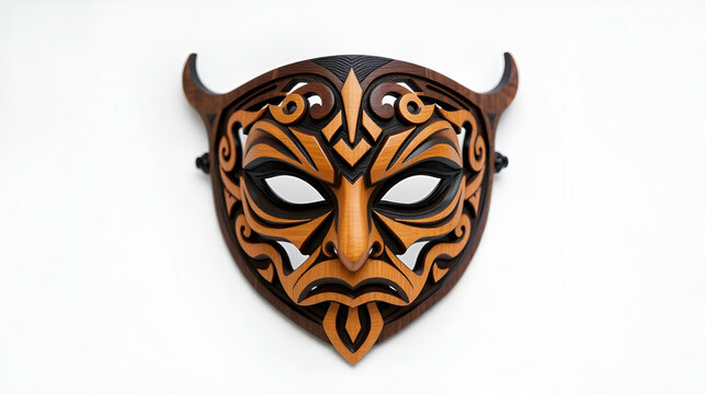 Maschera tribale in legno con dettagli intricati