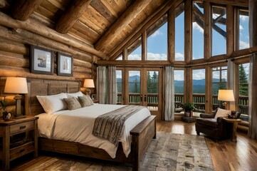 interior design of a rustic log cabin