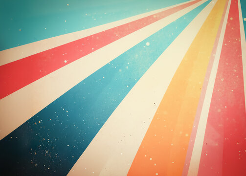Vintage-inspired geometric background with bold diagonal lines in red, blue, and orange tones, giving a nostalgic mid-century feel.