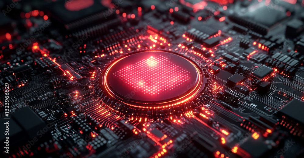 Poster Close-up view of a quantum processor surrounded by intricate circuitry.