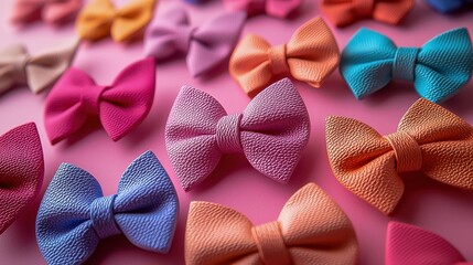Beautiful Minimalist Bow Hair Clips in Trendy Leather Pin Palette for Stylish Female View with Colored Backgrounds