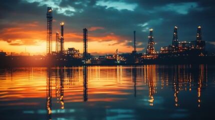 Naklejka premium Sunset Over Oil Refinery
