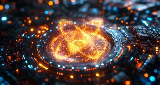 A detailed visualization of quantum computing, showcasing the concepts of qubits, superposition, and entanglement.