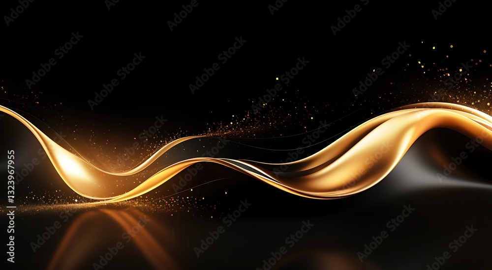 Aufkleber elegant golden waves with soft glowing highlights, flowing smoothly across dark background, surround