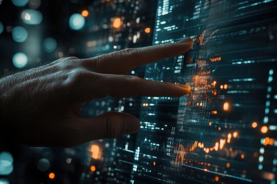 Hand interacting with a data visualization display