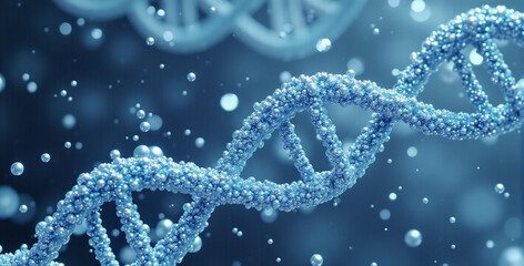 Molecular Structure of DNA in Blue Abstract Visualization