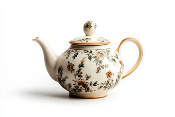 Elegant floral teapot resting on a simple background, perfect for afternoon tea moments isolated on transparent background