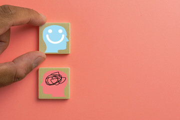 Mental health and emotional wellness concept.,hand choosing a happy mind over stress. Perfect for...